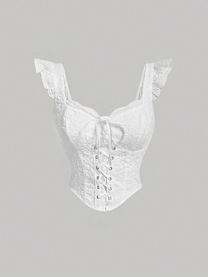 SHEIN MOD Women'S Ruffle Edge Front Tie Top Vintage