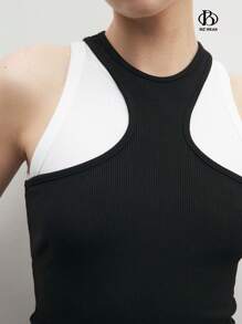 BizChic 2 pièces Débardeur et Top noir de tenue de travail de bureau pour femme d'affaires, tenue décontractée en tricot sans manches monochromatique