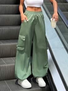 RueChic Women Mint Green Parachute Cargo Pants - Mint Green - View 3