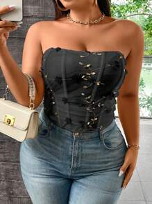 Allurite Plus Butterfly Print Boned Tube Top For Summer - Black - View 2