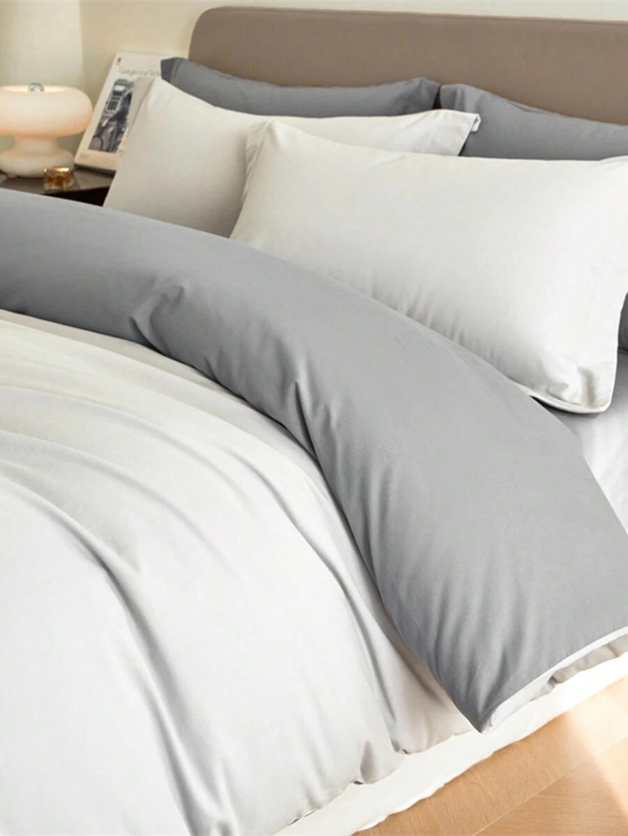 3pcs Grey Grooved Pillowcases And Brushed Duvet Cover Set for Sale