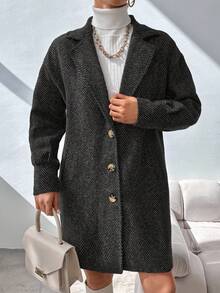 RueChic 女千鳥格缺角翻領羊毛大衣 - 紫紅色 - 查看 4