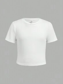 SHEIN 3pcs/Set Tween Girls Crew Neck Solid Color Comfy Short Sleeve T-Shirts - Hot Pink - View 8