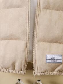 SHEIN Gilet matelassé sans manches à col montant en couleur unie tricoté, avec appliqué de lettre, pour jeune fille - Kaki - Voir 8