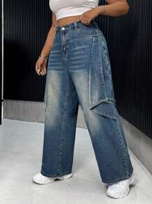 SHEIN ICON 大尺寸復古磨損牛仔褲 - 藍色 - 查看 4