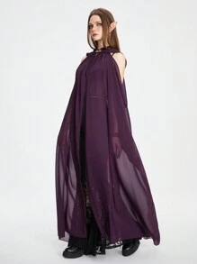 ROMWE Fairycore 森林女王復古斗篷，適用於Cosplay - 紫色 - 查看 3