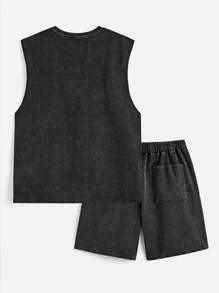 Manfinity VCAY Men's Loose Fit Sleeveless Round Neck Tank Top With English Letter Print, Suitable For Summer - Dark Grey - View 2