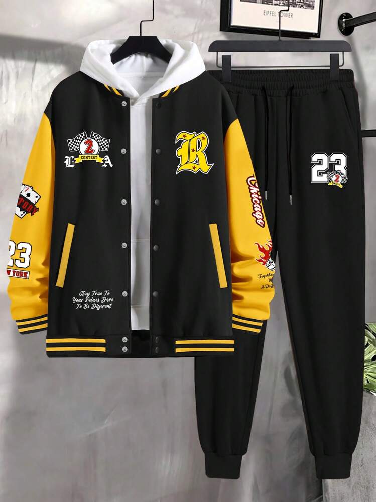 Manfinity EMRG Men Back To School Letter Graphic Colorblock Bomber