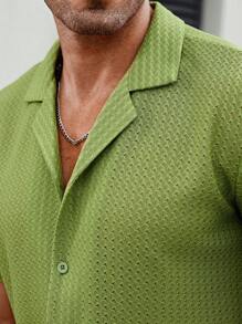 Manfinity Homme Camisa de manga corta transpirable con botones y textura sólida para hombre en verano - Verde - Ver 7