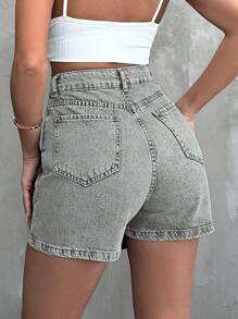 SHEIN Cottnline 夏季高腰不對稱包覆式牛仔緊身短裙 - 白色 - 查看 2