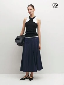 BizChic 2 pièces Débardeur et Top noir de tenue de travail de bureau pour femme d'affaires, tenue décontractée en tricot sans manches monochromatique