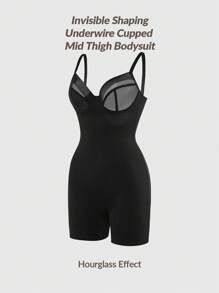 Shapelle Forme Shaping Underwire Cupped Mid Thigh Bodysuit Body Shaper Bust& Butt Lifter-Tummy Waist Thigh Control