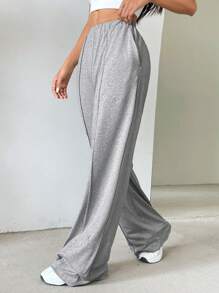 SHEIN Unity Casual Solid Slant Pocket Wide Leg Pants - Grey - View 6