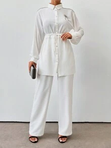 EURMUSE Burgundy Chic Two-Piece Outfit - White - View 3