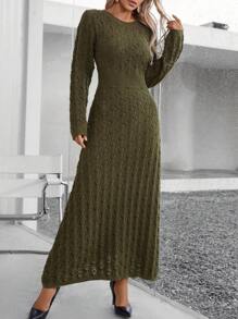 Knit Mix Mori Style Long Sleeve Hollow Knitted Dress (Random Pattern)