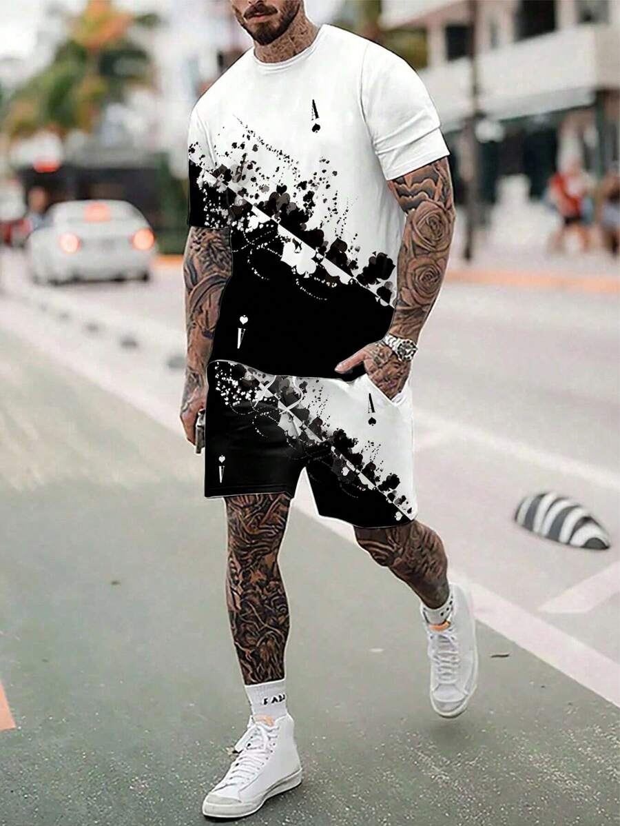 Manfinity LEGND Plus Splash Ink Print Tee & Shorts