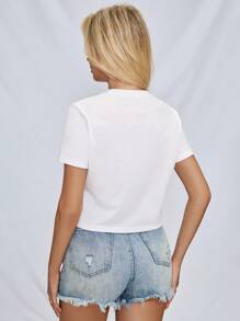 SHEIN Essnce Spring/Summer New Printed Bra Top Women's T-Shirt 2pcs Set, Best Friends - White - View 2