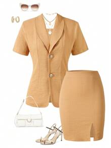 Teen Girls' Solid Color Minimalist Daily 3-Piece Set - Orange - View 8