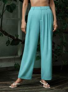 SHEIN LUNE 女士純色優雅直筒褲 - 薄荷綠 - 查看 1