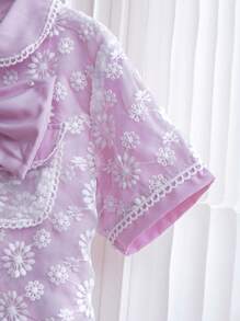 SHEIN Set Áo Hai Mảnh Phối Ren Nơ Thanh Lịch Cho Bé Gái Tween Cho Mùa Cưới - Màu tím - Xem 4