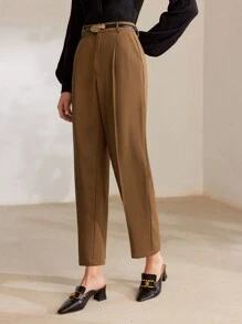 MOTF PREMIUM Pantalones cónicos a medida con pliegues prensados - Marrón - Ver 8