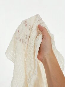 SHEIN Privé 女士加大码性感露肩夏季衬衫，杏色，法式方领，镂空蕾丝面料，荷叶边装饰 - 杏色 - 查看 14