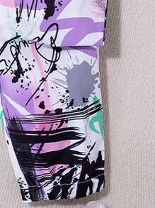 SHEIN Tween Girl Graffiti Print Elastic Waist Pants - Multicolor - View 3