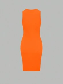 SHEIN Vestido naranja ajustado con escote con muesca y fruncido para el verano - Naranja Quemada - Ver 2