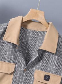 SHEIN Camisa informal de estilo de ropa de trabajo escocesa con parche de bolsillo para chicos adolescentes - Multicolor - Ver 3