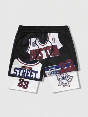 Prep Pantalones cortos transpirables para hombres 2 en 1 con diseño impreso para uso diario, primavera y verano.