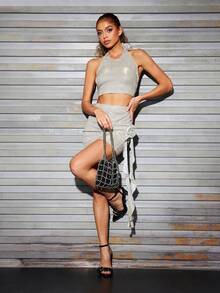 SHEIN BAE Ladies' Beaded Shoulder Bag For Dating And Banquet, Teenagers - Silver - View 9