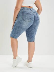 Jeans ajustados de talla grande, color azul lavado - Azul lavado medio - Ver 8