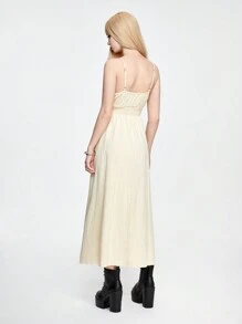 ROMWE Gothic Đậm Vintage Mùa Hè Thêu Ngôi Sao & Mặt Trăng Đầm Chữ A Cami Nữ - Màu be - Xem 4