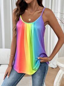 SHEIN LUNE Top de tirantes de verano con estampado de rayas de arcoíris, camisetas gráficas para mujeres