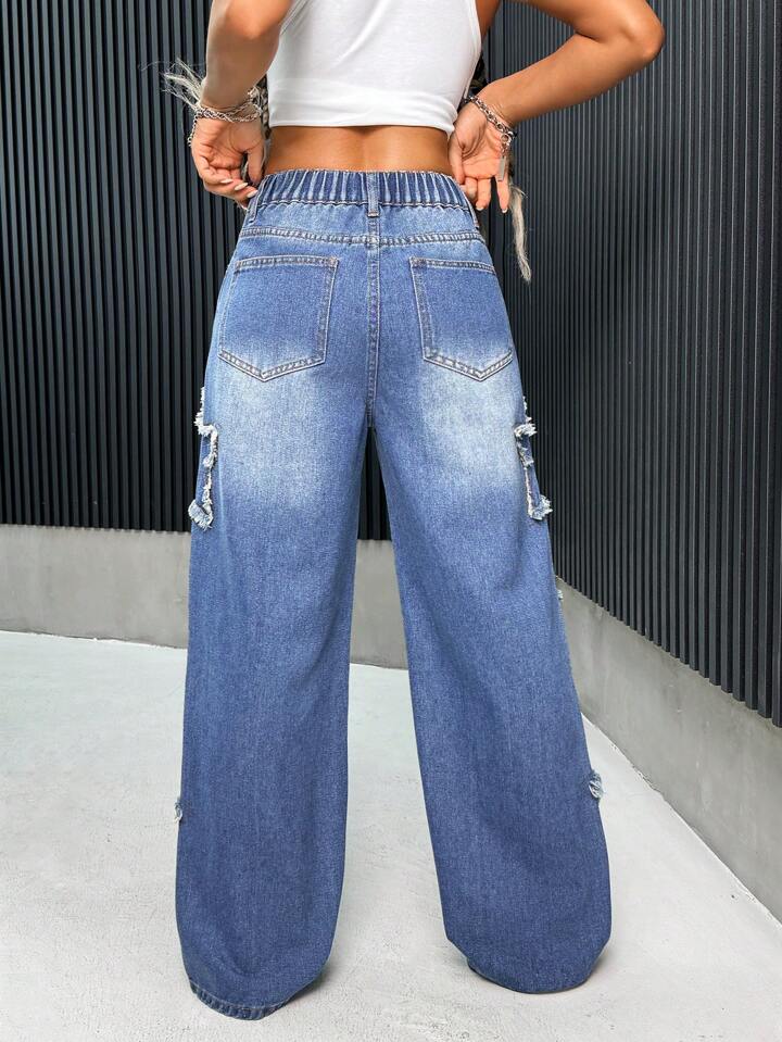 SHEIN PETITE レディース Y2K ジーンズ、スターパッチワーク