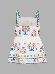 SHEIN Conjunto de blusa de férias com estampa floral feminina Tween e calça flare com estampa de laço