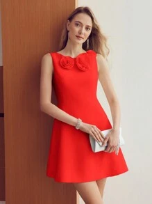 MOTF PREMIUM 3D FLORAL PATCHED A LINE DRESS