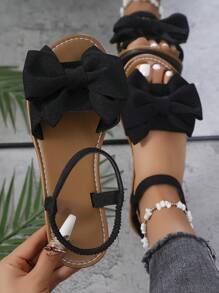 Chaussons plats pour femmes, sandales ouvertes à motif de nœud papillon, chaussures d'été décontractées, chaussons légers