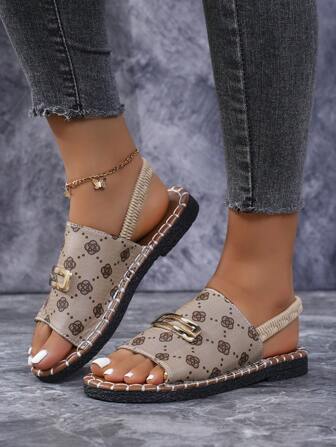 Damen Flache Sandalen, Verstellbarer Schnallengurt mit Blume Muster Weiße Zehentrenner, Flache Slides, Outdoor und Indoor Pantoffeln