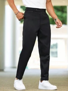 Manfinity Mode Men Plus 休閒實色斜口袋褲 - 黑色 - 查看 5