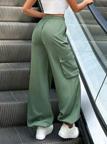 RueChic Women Mint Green Parachute Cargo Pants - Mint Green - View 2