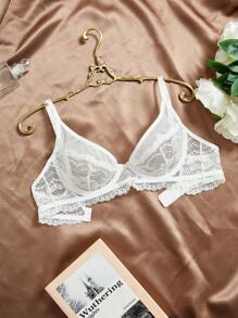 Charlaine Women's Sexy Ultra-Thin Solid Color Lace Bra Sexy Lingerie - White - View 2