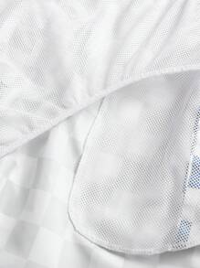 Manfinity Men's Vacation Checkerboard Printed Drawstring Loose Fit Beach Shorts - Blue and White - View 6