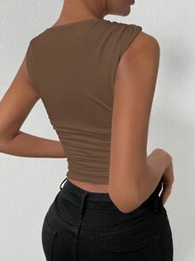 Chiquease Top de tirantes sólido con pliegues para el verano