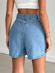 EURMUSE 女式宽松休闲牛仔短裤，带口袋 - 淺色水洗藍 - 查看 2
