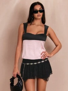 SHEIN BAE Áo ba lỗ có dây buộc rộng thời trang mùa hè cho nữ có viền màu - Nhiều màu - Xem 3