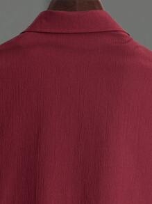 Manfinity Hypemode Nam Xuân/Hè Màu Trơn Áo Sơ Mi Tay Dài Và Dây Rút Eo Rời Quần Áo 2 Bộ - Màu Đỏ Sâu - Xem 5