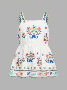 SHEIN Conjunto de blusa de férias com estampa floral feminina Tween e calça flare com estampa de laço