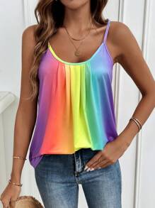 SHEIN LUNE Top de tirantes de verano con estampado de rayas de arcoíris, camisetas gráficas para mujeres