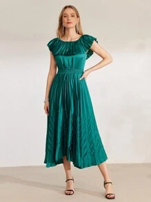 MOTF PREMIUM ĐẦM XẾP EO VỪA - Màu xanh lá cây đậm - Xem 8